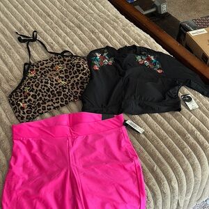 Leopard Print Top and Pink Skirt Set